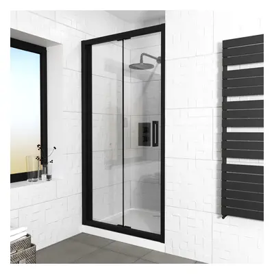 Kim Matte Black Walk In Bi Folding Shower Tempered Glass Door Screen Panel