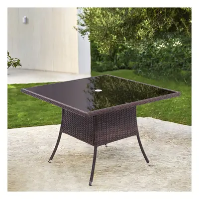 (Brown) Outdoor Patio Rattan Dining Table Garden Coffee Table Parasol Hole