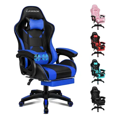 (Black & Blue) ELFORDSON Gaming Office Chair Racing Massage Computer Footrest