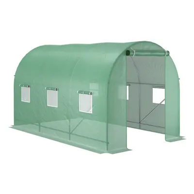 Outsunny 3.5 x 2m Walk-In Polytunnel Greenhouse with Roll Up Door Windows Green