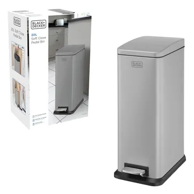 (20L) BLACK+DECKER Grey Slimline Pedal Bins with Soft Close Lid