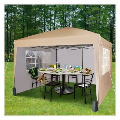 (Beige) Pop-up Gazebo Party Tent 3mx3m with Sides & Weight Bags