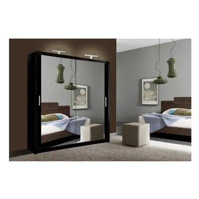 (Black, 180cm) Milan Double Sliding Door Wardrobe With LED