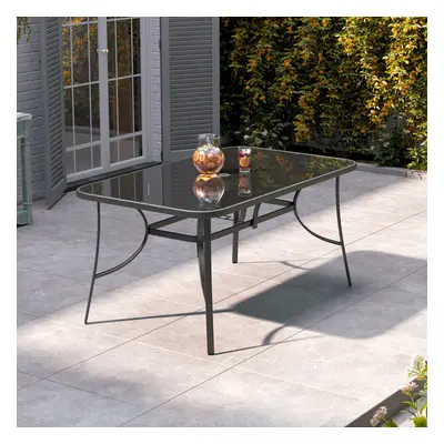 (150*90cm Black Glass Table Only) Garden Outdoor Patio Chairs Table with Parasol Hole