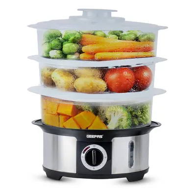 Geepas 12LHealthy Cooking 3Tier Food Rice Meat Vegetable Steamer,1000W