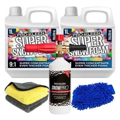 (Bubblegum x 1L, x Pro-Kleen Karcher Lance, Mitt & Cloths) Super Concentrate Snow Foam Car Shamp