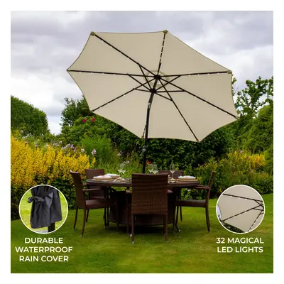 (Cream) 2.7m LED Tilt Parasol Lights Garden Umbrella