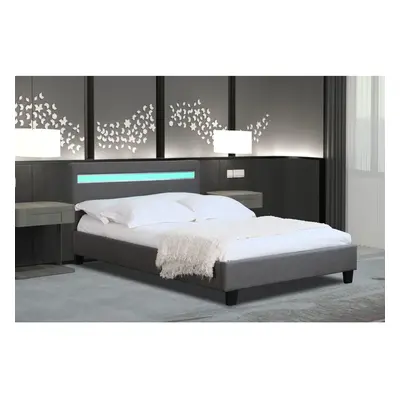 (4ft6 Double, With Lucy Mattress) Dark Grey Fabric Modern Bed Frame With LED 3ft 4ft 4ft6 5ft