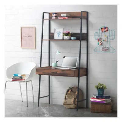 Abbey Rustic Retro Ladder Bookcase Desk Shelving Shelf Unit Tier Drawer