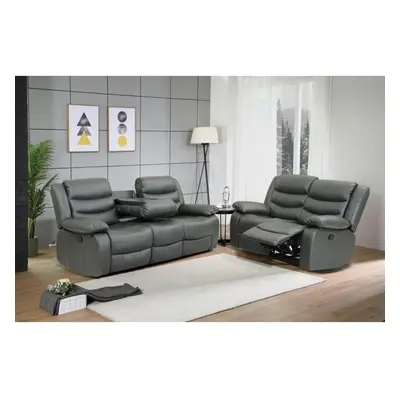 (Grey) Roma Recliner 3+2 Seater Leather Sofa Set