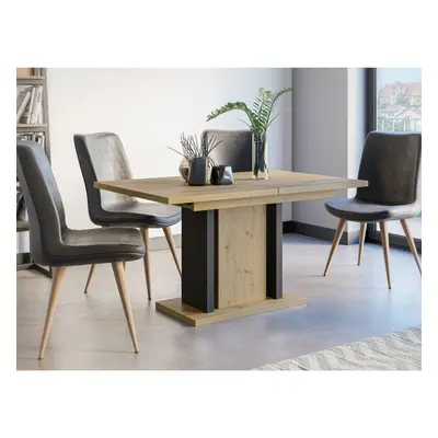 Extendable Dining Table Oak Effect 140-180cm Black Frame Seats WR