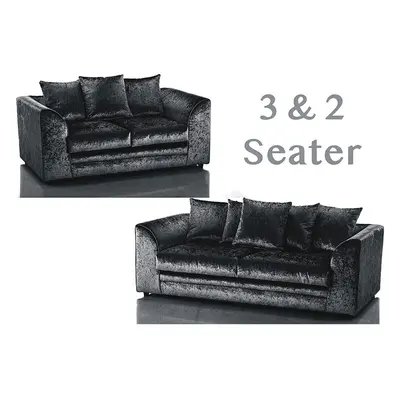 (Black, + seater) Leo Crushed Velvet & Seater Sofa Set