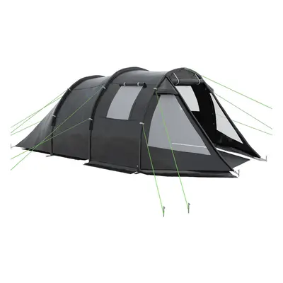 Outsunny Persons Tunnel Tent, Two Room Camping Tent w/ Windows, Black