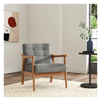 (Grey) Wooden Frame Leg Couch Linen Chair Armchair Fireside Solid Wood Vintage