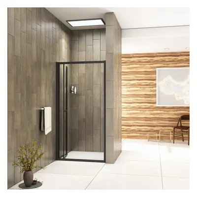 (800mm) Bathroom Matt Black Bi Fold Door Glass 5mm