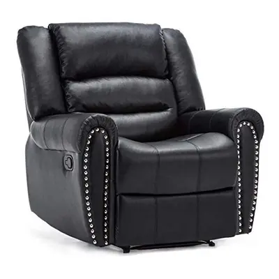 (Black) Denver Bonded Leather Recliner Armchair W Stud Sofa Home Lounge Chair Reclining