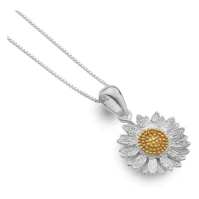 (18" Chain) Sunflower Pendant Sterling Silver Hallmark Gold Detail All Chain Lengths