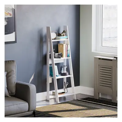 (White) Bristol Tier Ladder Bookcase Shelf Unit Wood