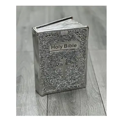 CRUSHED DIAMOND SILVER CRYSTAL HOLY BIBLE ORNAMENT