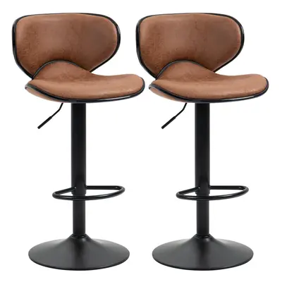 HOMCOM Bar Stool Set of Microfiber Cloth Adjustable Armless Chairs Brown