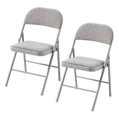 (2) Charles Jacobs Folding Chair Cushioned Fabric Office Reception Padded Grey Frame