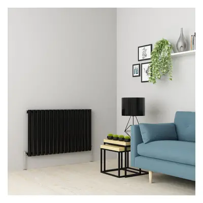 (600 x 1004mm Single, Black) Oval Tube Designer Radiator