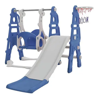 (Blue) Toddler Slide Swing Set Climber Kids Slider Playground