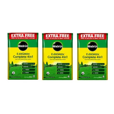 (Miracle Gro Evergreen in Complete 400sqm Lawn Food Weed & Moss Control Feed Pack of 3) EverGree