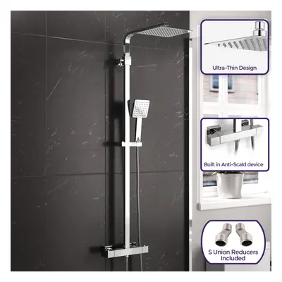 Modern Square Exposed Thermostatic Mixer Shower Set Shower Head and Handheld