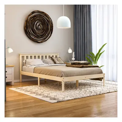 (Double, Pine) Milan Wood Bed Frame Low Foot Solid Pine Slatted