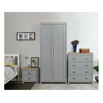 (Grey, Bedside Only) Bedroom Furniture Trio Set Grey White