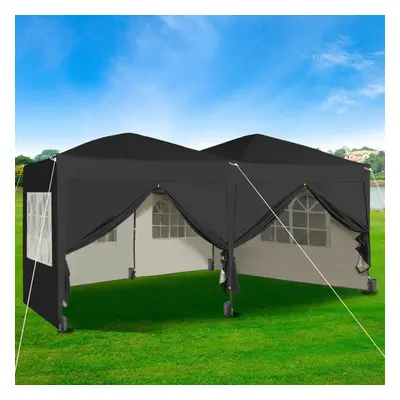 (Black) MCC Pop-up Gazebo 3m x 6m with Sides Wind Bars & Weight Bags Water Proof Canopy