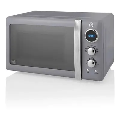 (Grey) Swan Retro Digital LED 20L Microwave 800W Freestanding Countertop Five Power Levels