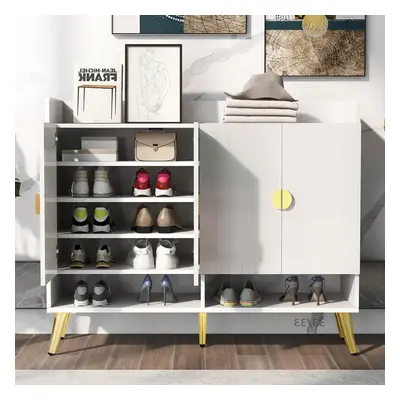 (White) Wooden Modern Slim Door Tier Shoe Cabinet Tidy Organizer Hallway Furniture Console