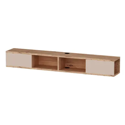 (Atlantic Pine - Beige) Colin Floating TV Stand with Shelves and Cabinets