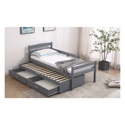 (Grey) Children's Captain Bed with Trundle and Drawers