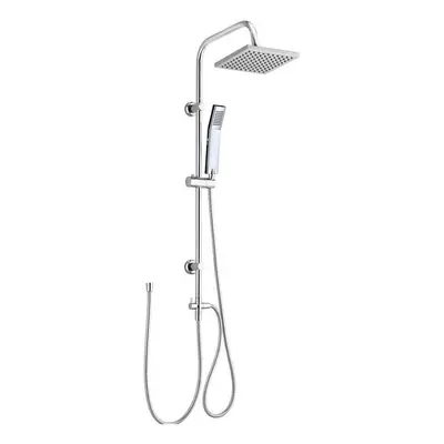 (Square Chrome Overhead Rain Shower Kit Dual Rigid Riser Rainfall Head and Hand Held Shower) The