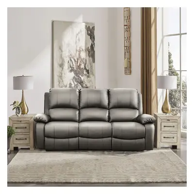 (Light Grey, Seat Only) Reclining Luxury Leather Sofa Set In Choice of colours- Piece, Piece, Ar