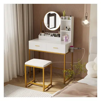 (Round Mirror 2) Dressing Table Modes Mirror Stool Drawer 80*40