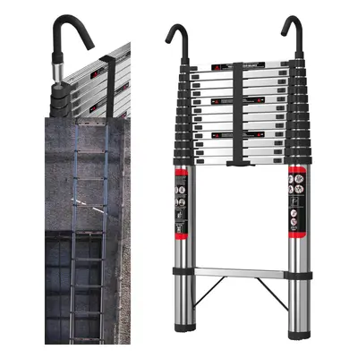 (4.4M) Telescopic Extension Ladder Stainless Steel with Hook for Reach Loft Roof Extendable Heav