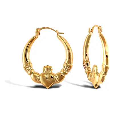 Jewelco London Ladies 9ct Yellow Gold Claddagh (Chladaigh) Creole Earrings - JER761