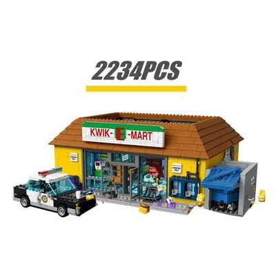 (2234PCS-no box) New Movie Series The Simpson Kwik-e-mart House Model Streetview Building