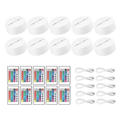 10 Pack 3D Night LED Light Lamp Base + Remote Control + USB Cable, Colors Light Show Display Sta