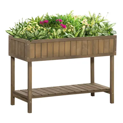 Outsunny Wooden Herb Planter Stand Cubes Bottom Shelf Raised Bed Brown