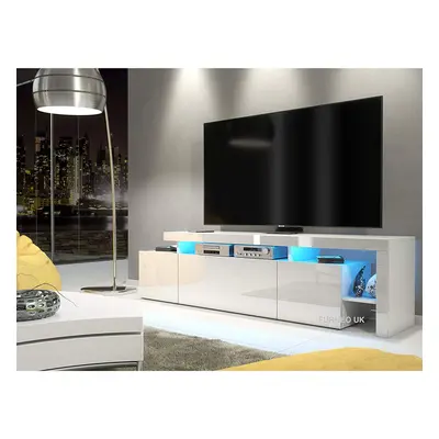 (No LED Lights) White TV Stand 186cm Unit Gloss & Matt Indisio01 LED Lights