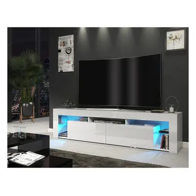 (RGB (multicoloured) LED Lights) White TV Stand 200cm Cabinet Unit Gloss & Matt Milano06 LED Lig