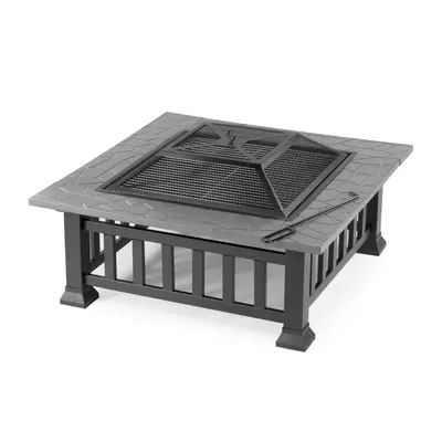 KCT Square Fire Pit with Mesh Lid, FREE Cooking Grill & Weatherproof Cover