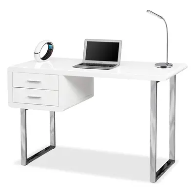 Homeology Harmonia Gloss White with Chrome legs 2-Drawer Contemporary Home Office Luxury Compute