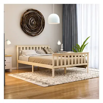 (Double, Pine) Milan Wood Bed Frame High Foot Solid Pine Slatted