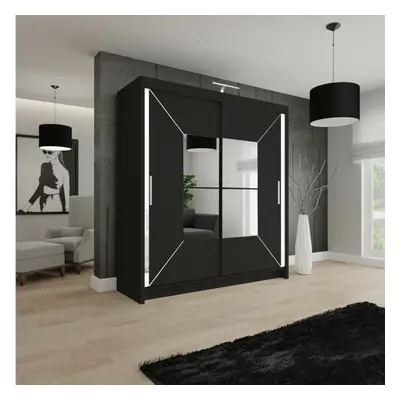 (120cm, Black) Nicole Double Mirror Sliding Door Wardrobe